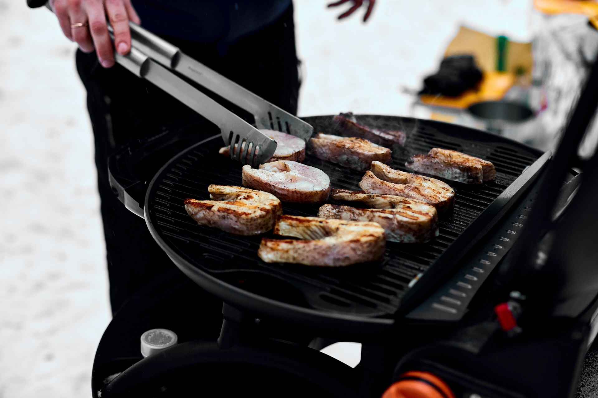 image grilling delicious fish on a portable bbq